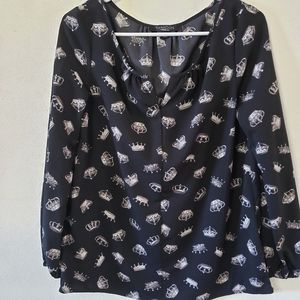 THAKOON XS Black Blouse White Crown Tiara Print